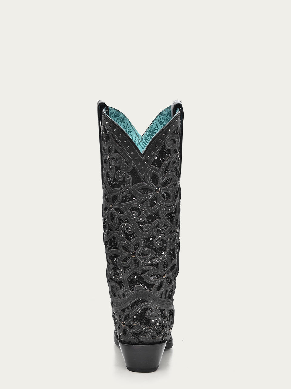 Women's Corral Black Genuine Leather Boots with Inlay & Embroidery & Studs