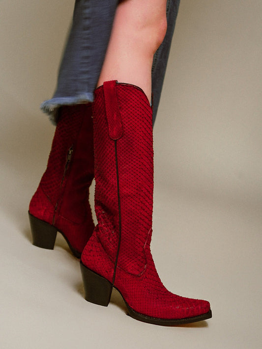 Women's Corral Red Genuine Python Boots with Tall Top Full Exotic