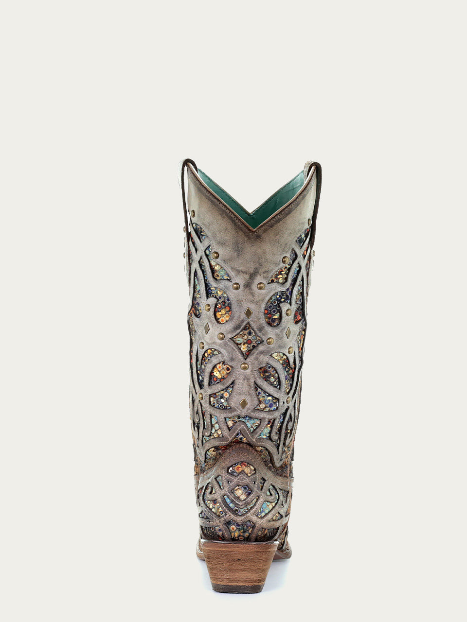 Women's Corral Taupe Genuine Leather Boots with Inlay & Studs