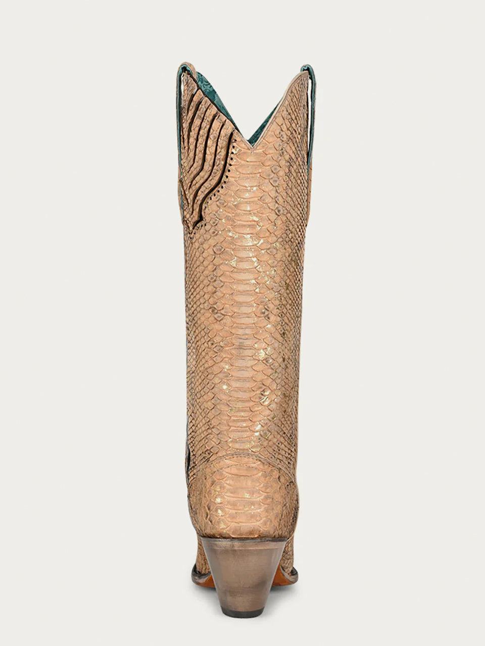 Women's Corral Nude Genuine Python Boots with Full Tall Top
