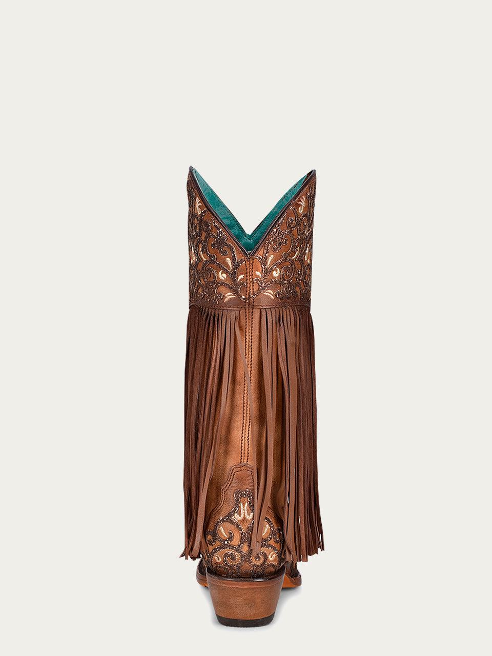 Women's Corral Honey Genuine Lamb Leather Boots with Overlay & Embroidery & Fringes