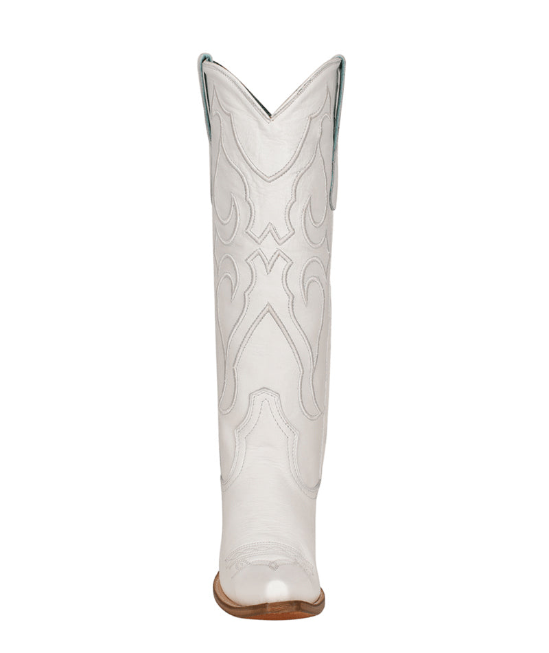Women's Corral White Genuine Leather Boots with Pure Matching Stitch Pattern & Inlay Pullstraps