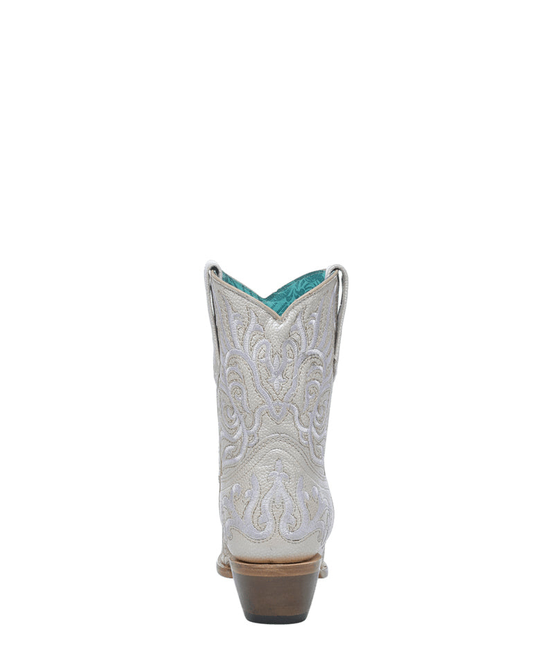Women's Corral Bone Genuine Leather Boots with Embroidery Ankle Boot