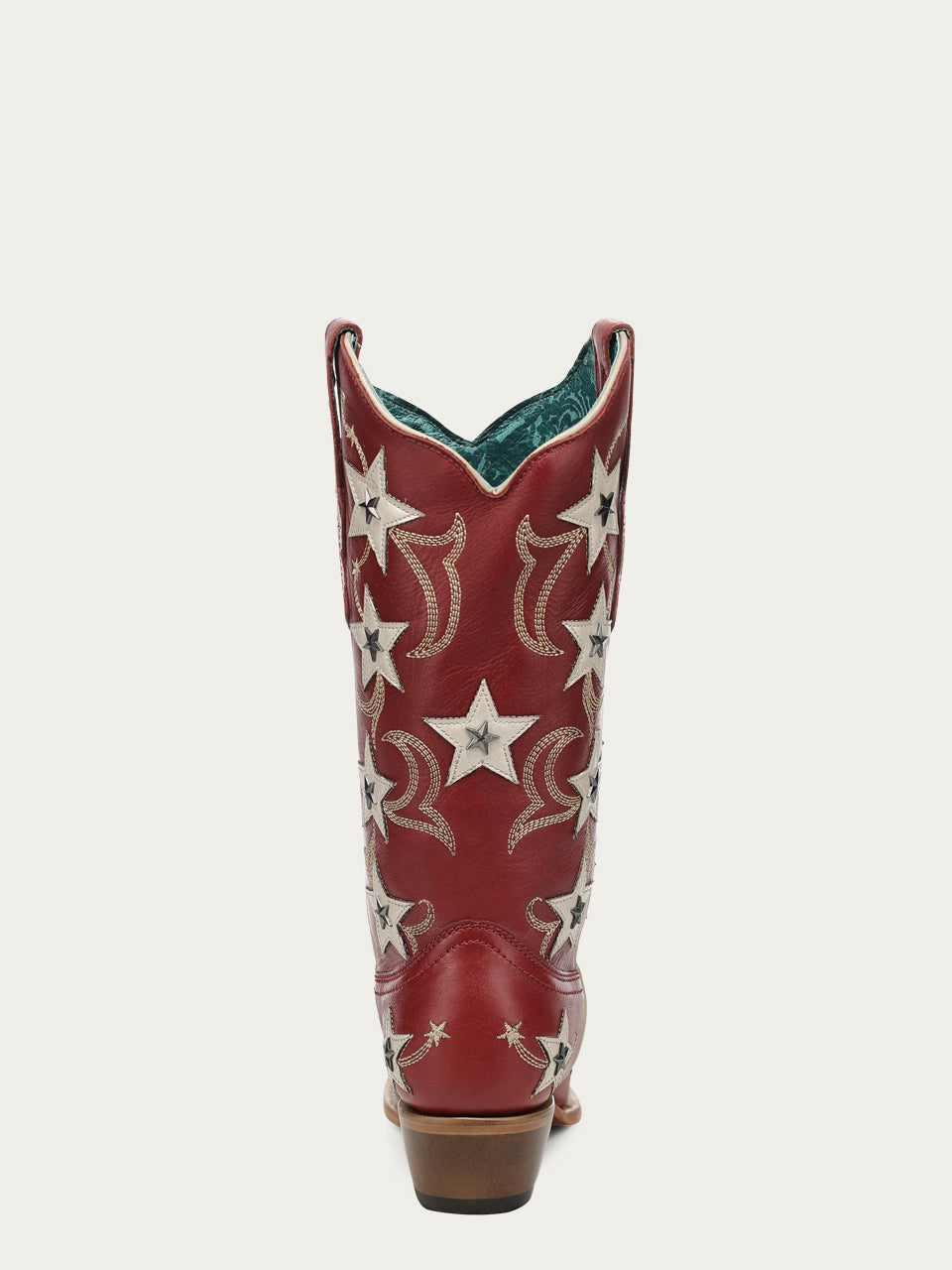 Women's Corral Red Genuine Leather Boots with Embroidery & Stars Overlay & Studs