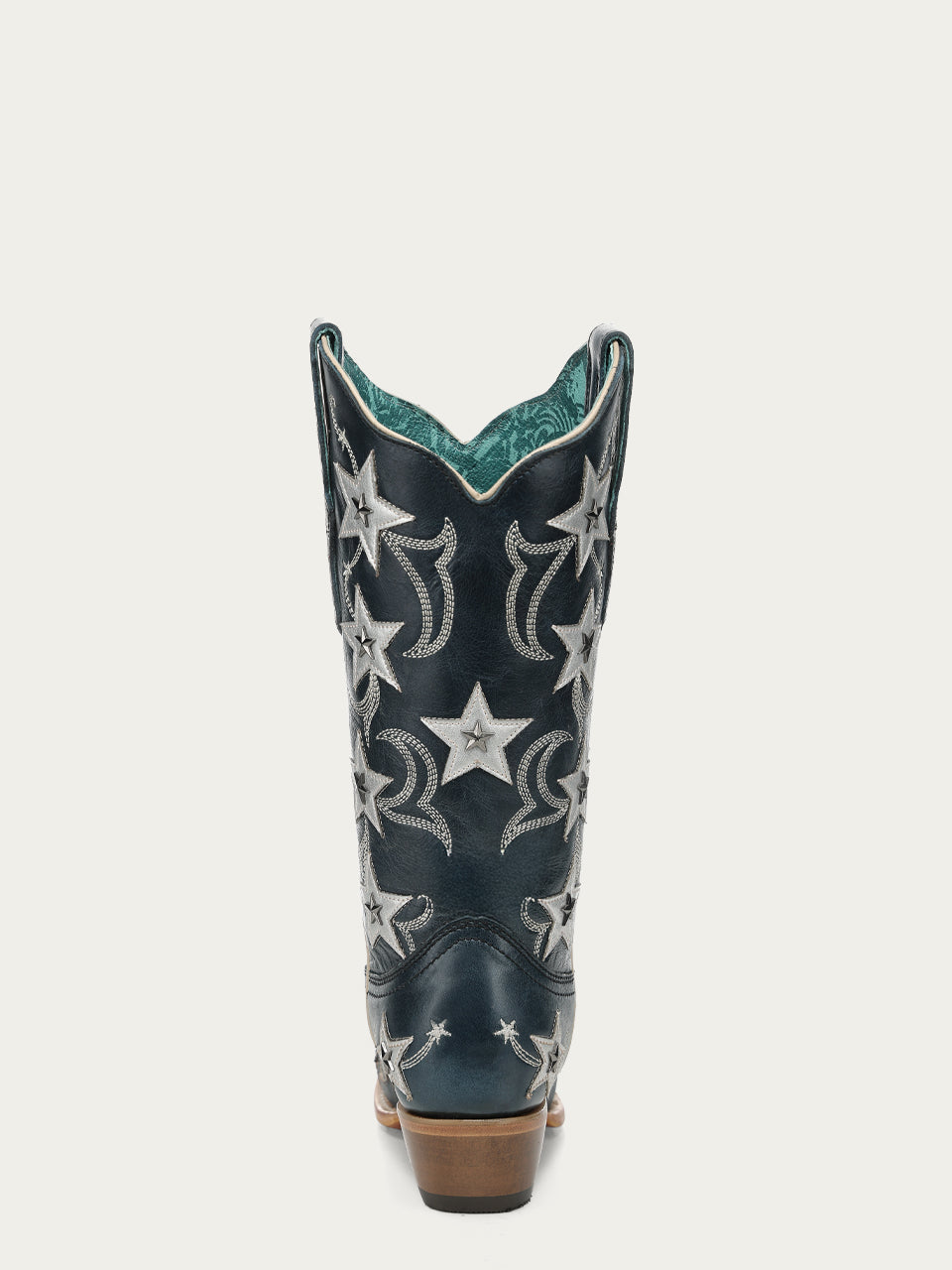 Women's Corral Navy Genuine Leather Boots with Blue Embroidery & Stars Overlay & Studs