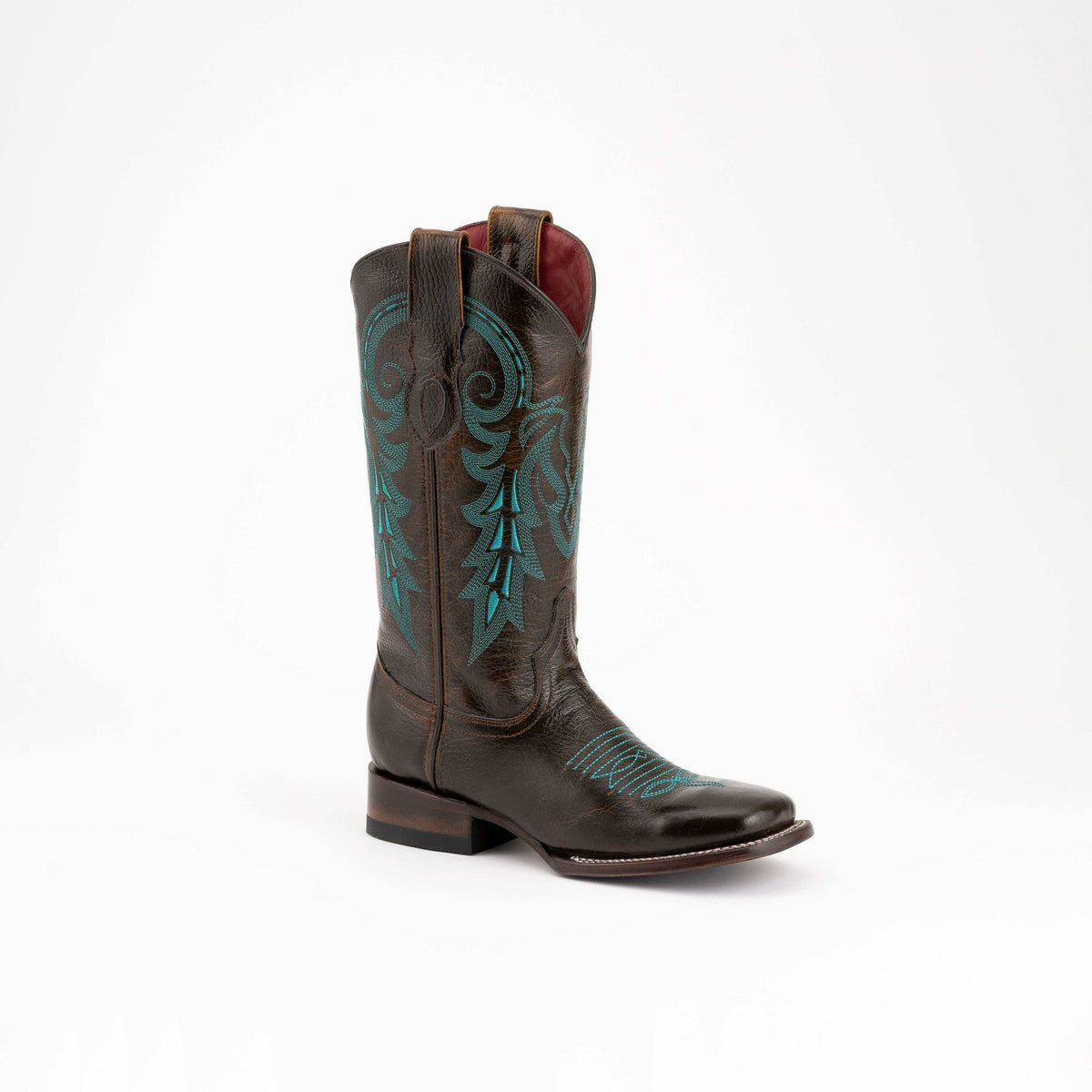 Women's Ferrini Blaze Leather Boots in Dark Chocolate with 12" height and square toe handcrafted from full grain leather
