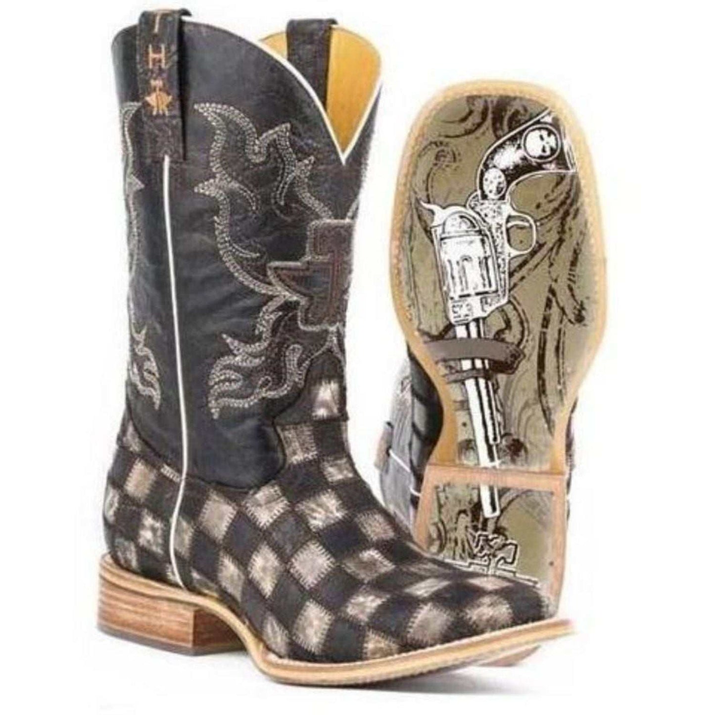 Men's Tin Haul Gunmetal Check Boots handcrafted brown leather with Gunslinger sole and square toe