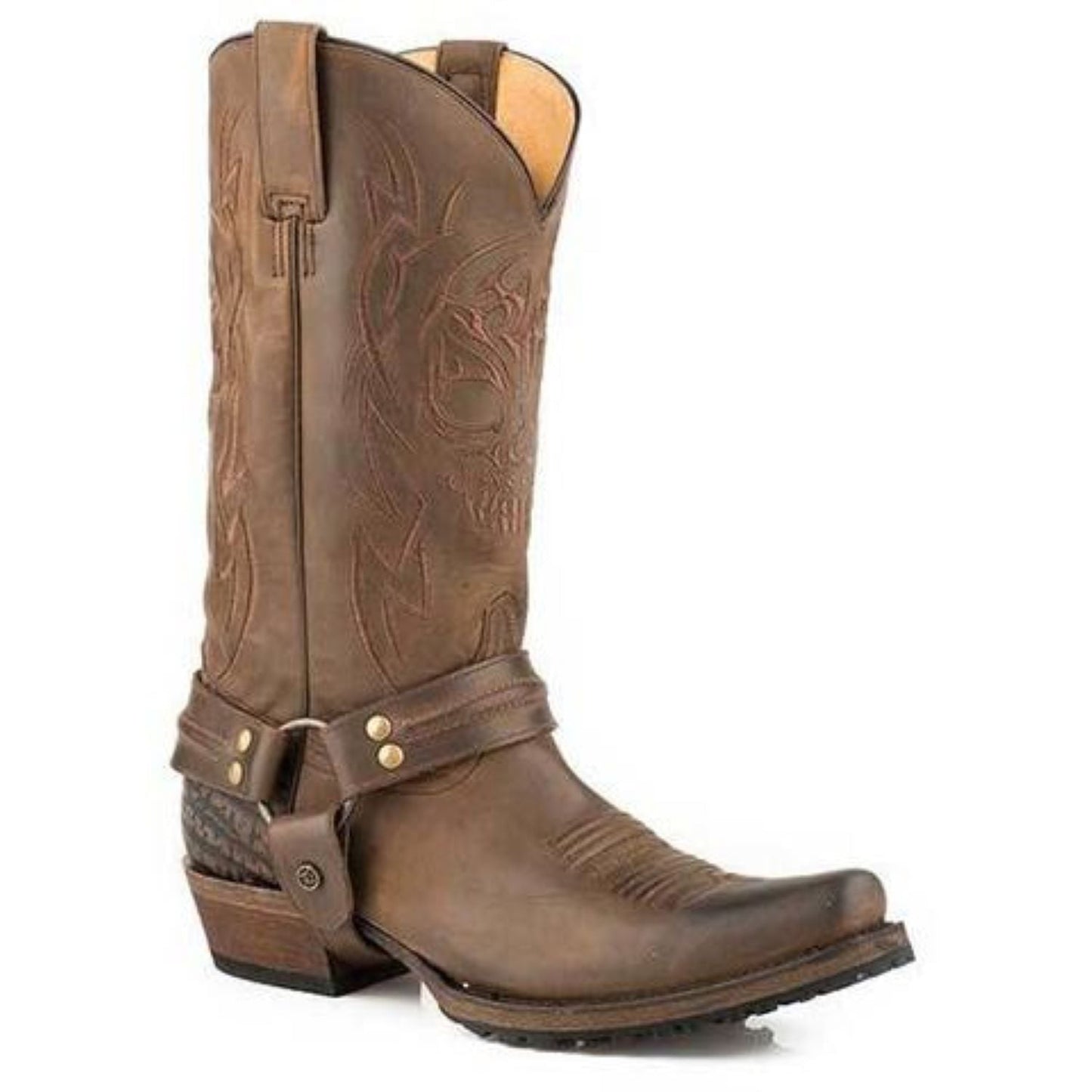 Men’s Roper  Skull Boots Handcrafted Brown - yeehawcowboy