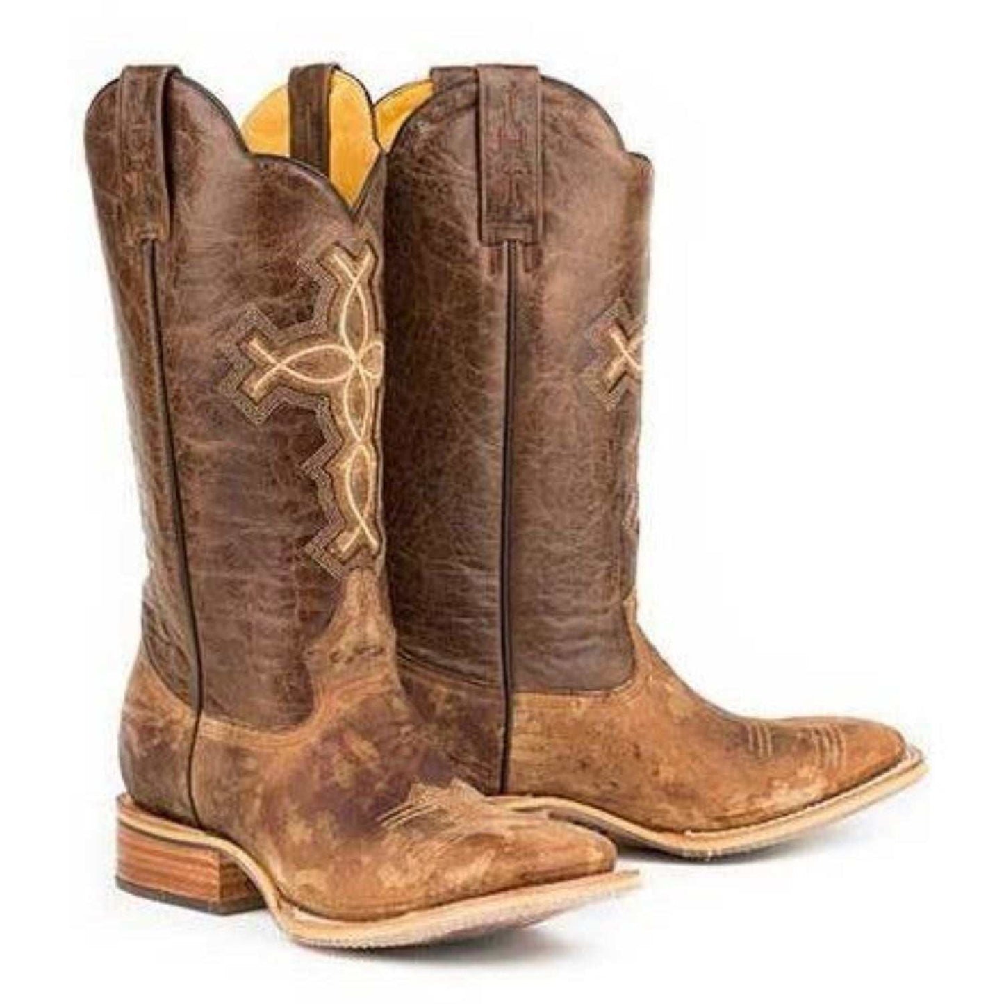 Men's handcrafted Tin Haul Ichthys Aroundus brown leather boots with 4:13 sole and square toe