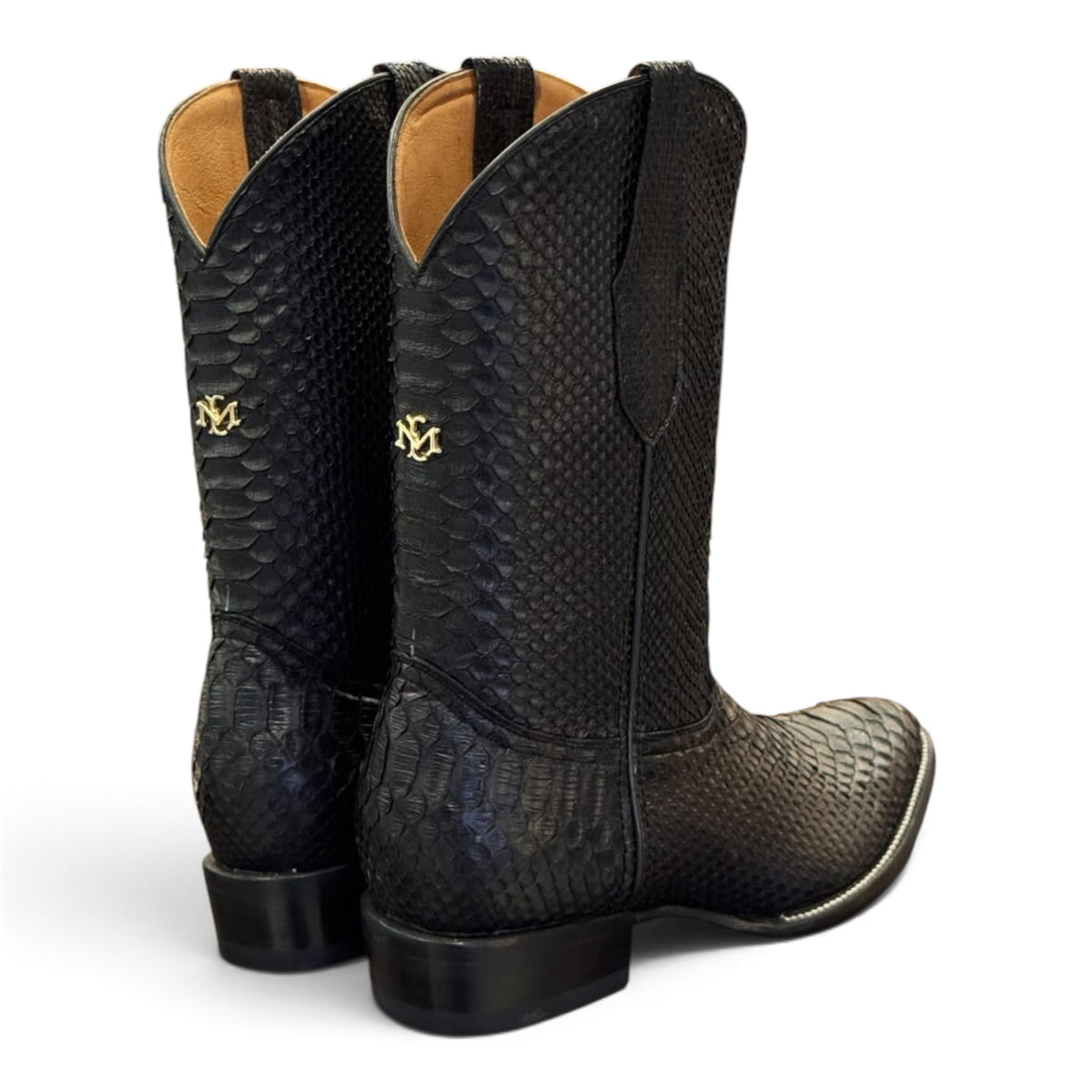 Men's El Malcreado Black Genuine Python Boots Handmade