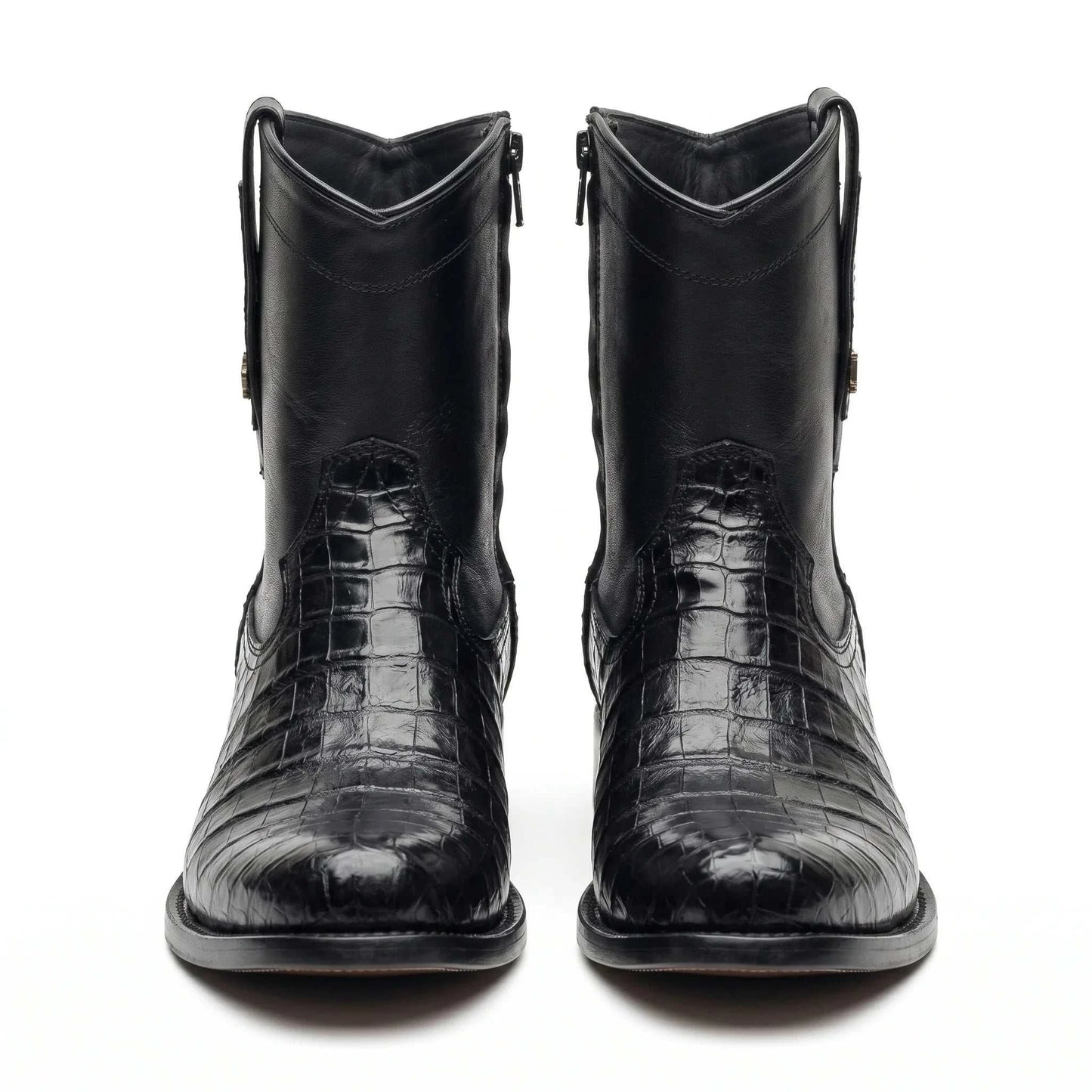 Men's El Malcreado Roy Black Genuine Caiman Belly Botin Boots Handmade