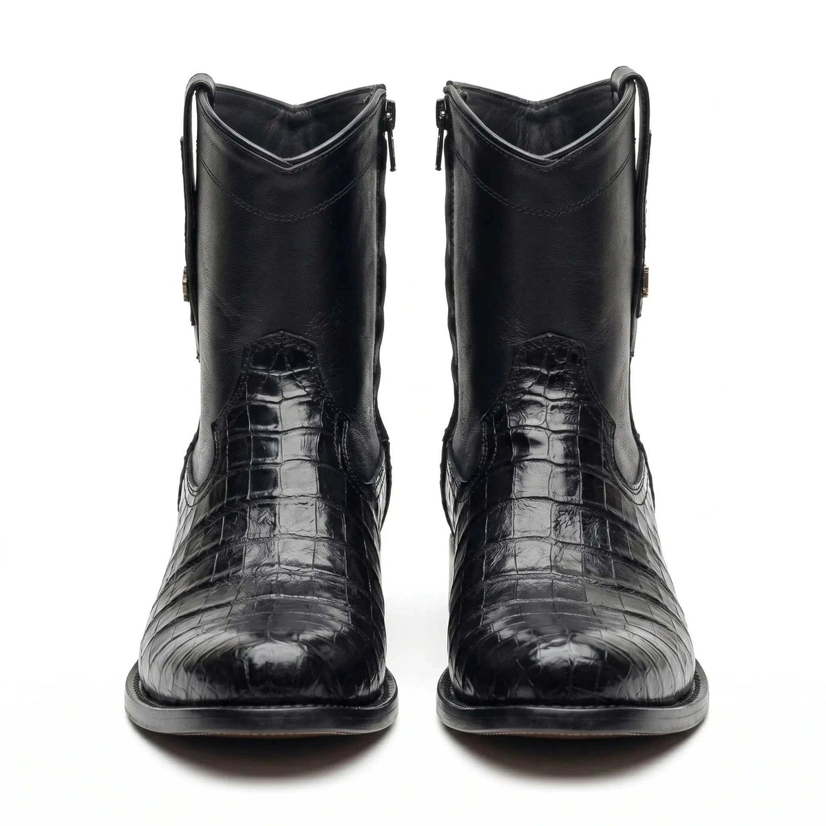 Men's El Malcreado Roy Black Genuine Caiman Belly Botin Boots Handmade