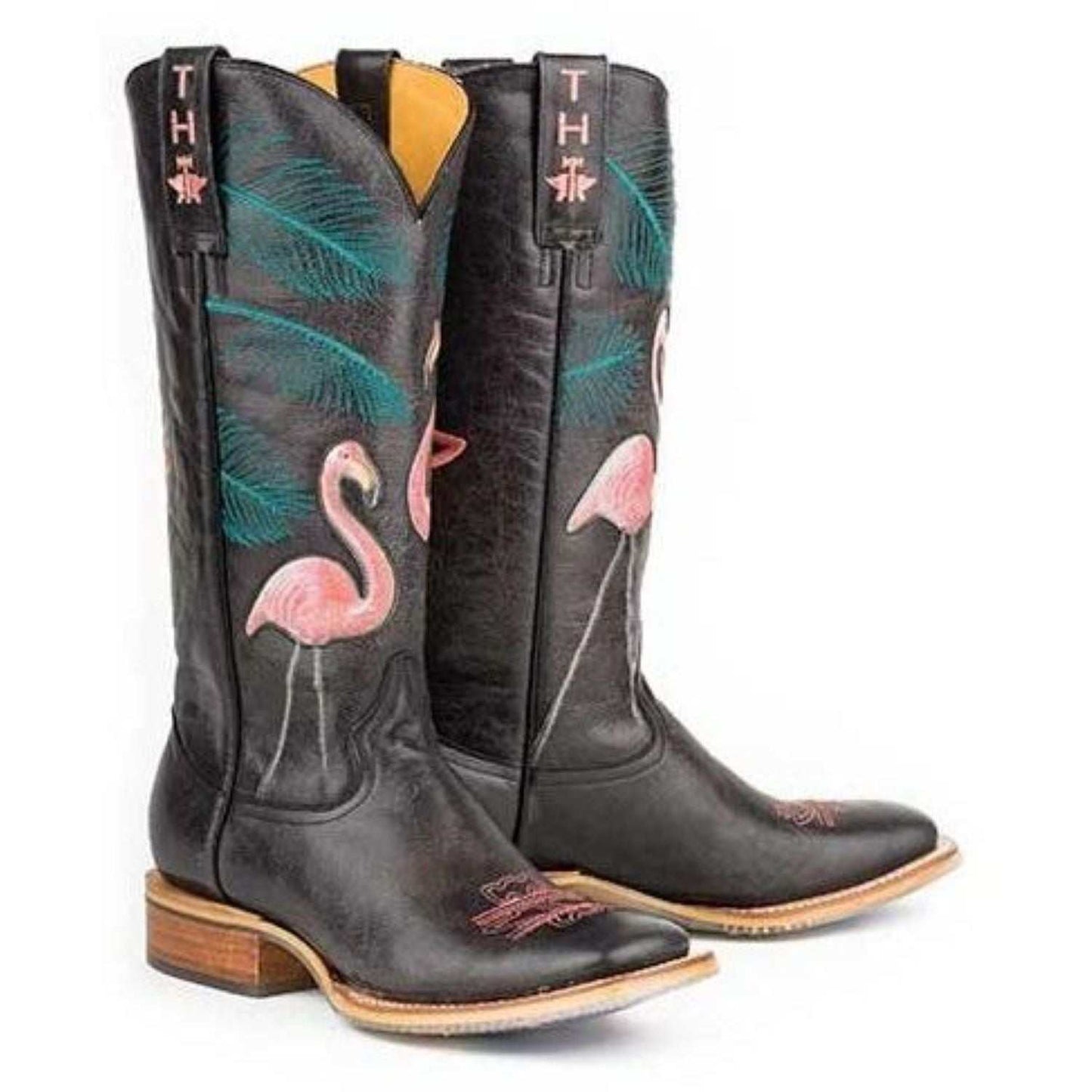 Women's Tin Haul Flamingo Boots black leather with Trailerhood sole and square toe