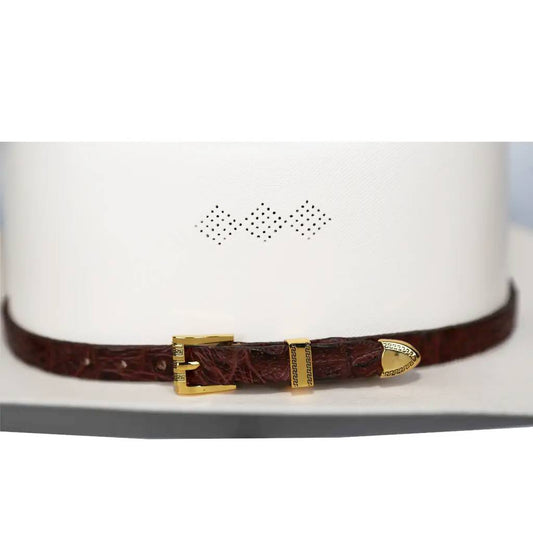 Alligator Crocodile Cowboy Hat Band Gold Plated 3 Piece Buckle Set  Handmade 26”