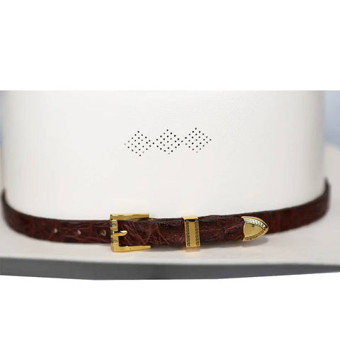 Alligator Crocodile Cowboy Hat Band Gold Plated 3 Piece Buckle Set  Handmade 26”