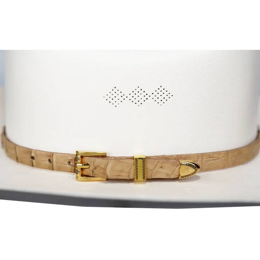 Alligator Crocodile Cowboy Hat Band Gold Plated 3 Piece Buckle Set  Handmade 26”