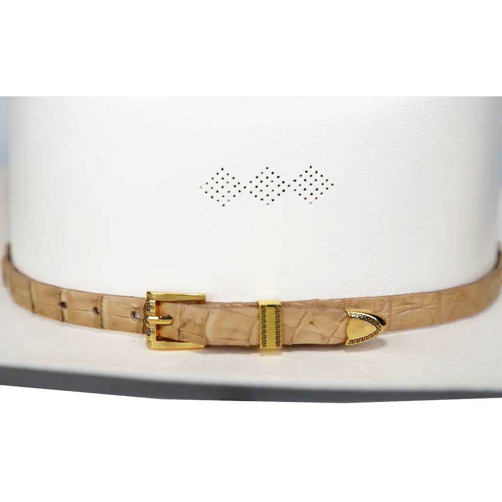 Alligator Crocodile Cowboy Hat Band Gold Plated 3 Piece Buckle Set Handmade 26”