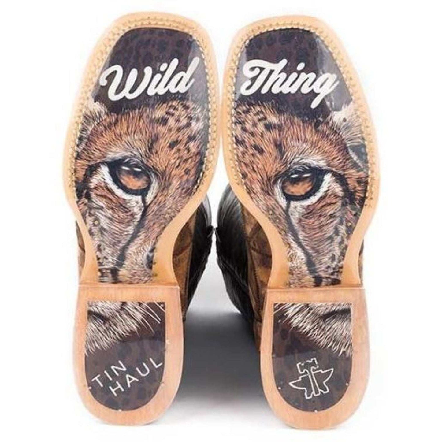 Women’s Tin Haul Wild Thing Boots With Cheetah Sole Handmade Brown - yeehawcowboy