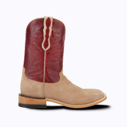 El Capitan Jackson - Dalhart Edition western boot in red leather with a tan suede foot and decorative shaft stitching