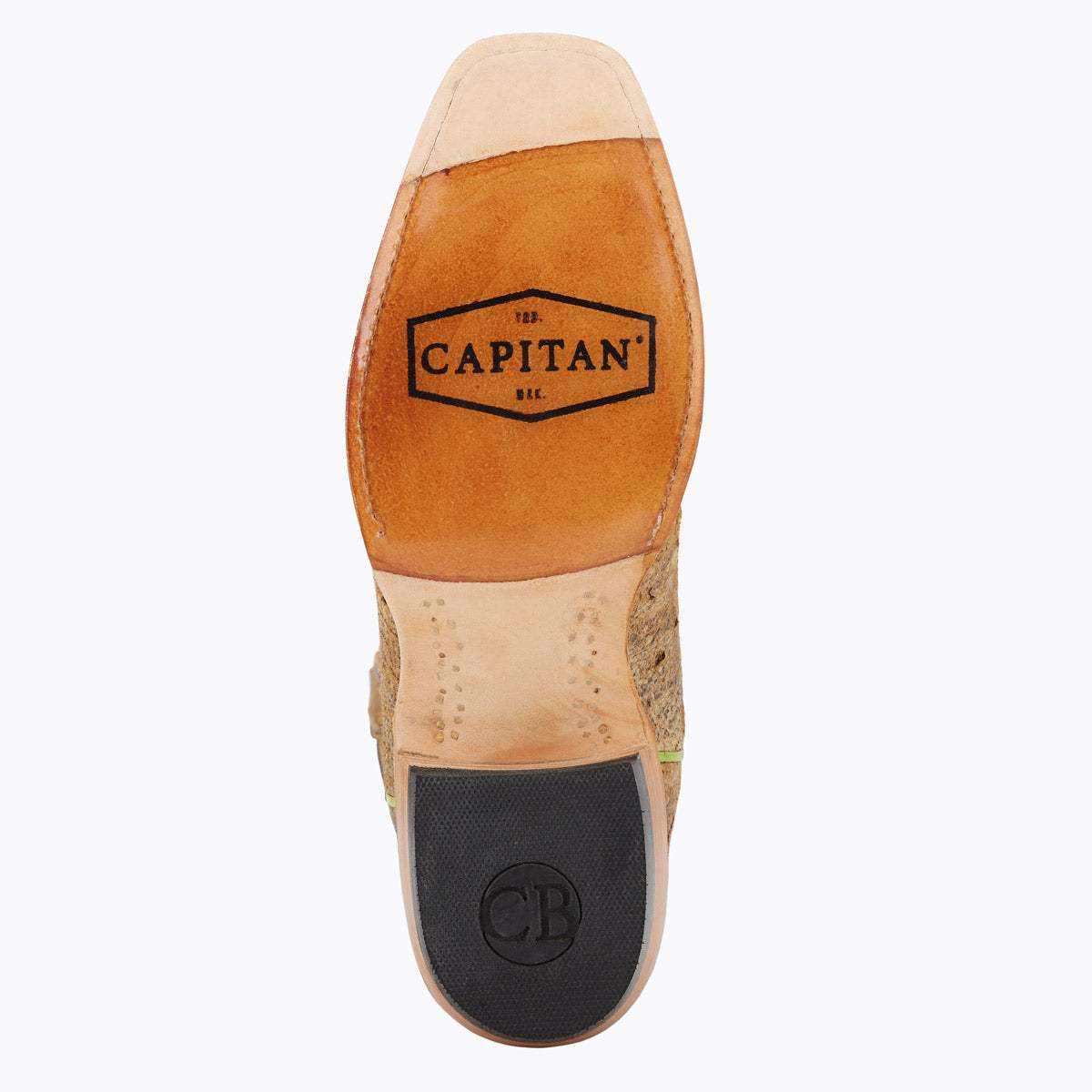 El Capitan Nashville Broadway boot with a tan leather sole, dark heel insert, branded stamp and square toe