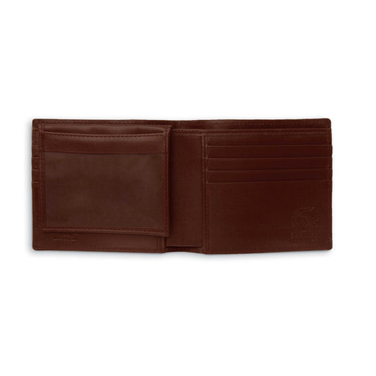 Ferrini Alligator Billfold in dark cognac alligator leather, open with an ID window and multiple card slots