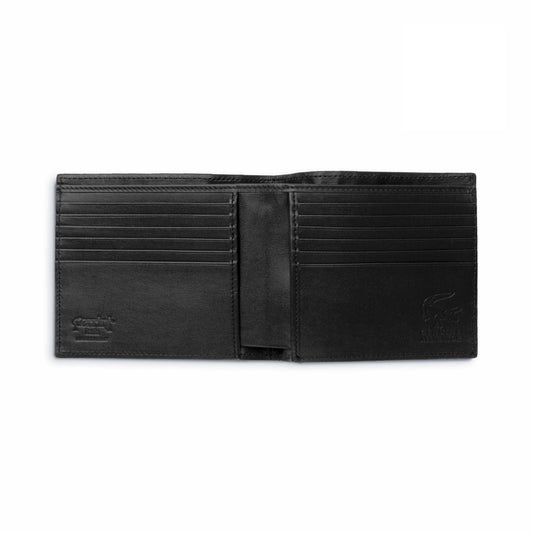 Ferrini Alligator Hipster Wallet in black alligator leather, open with multiple horizontal card slots and a tiered interior