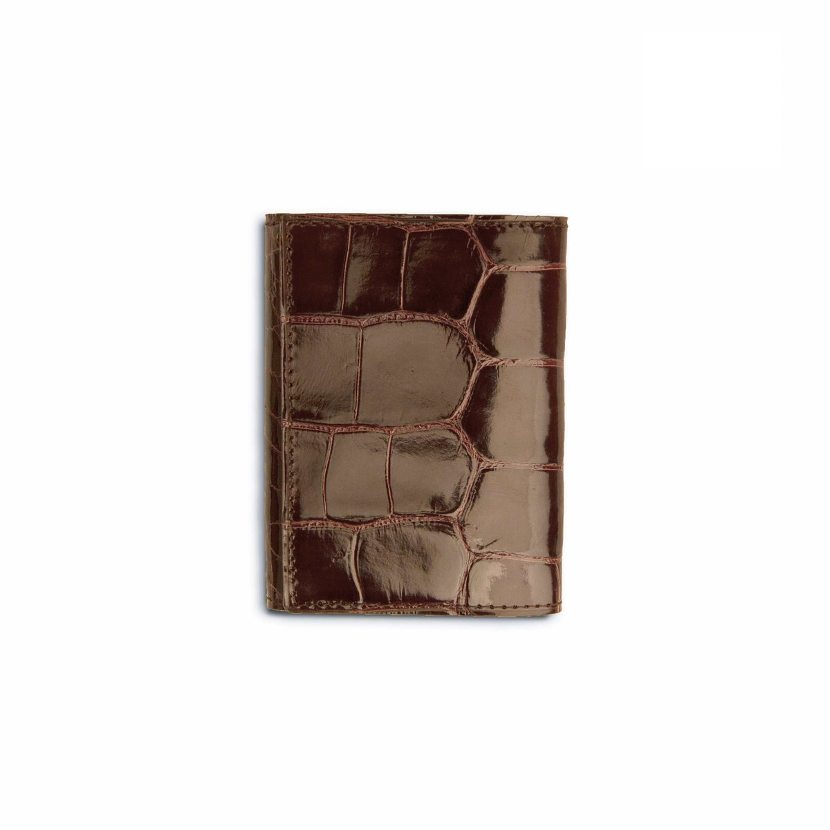 Ferrini Alligator Wallet in glossy brown leather with a natural raised scale pattern and folded trifold design