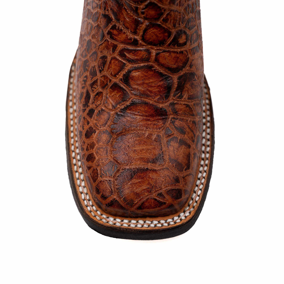 Ferrini Kai Sea Turtle western boot in rich cigar brown with a raised sea turtle print vamp and stitched square toe