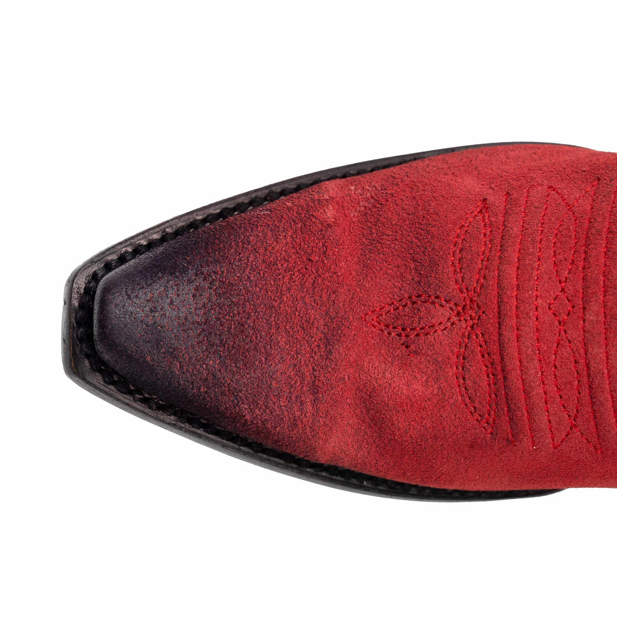 Ferrini Roughrider Leather Boots with a red leather snip toe, black edging and decorative stitched detailing
