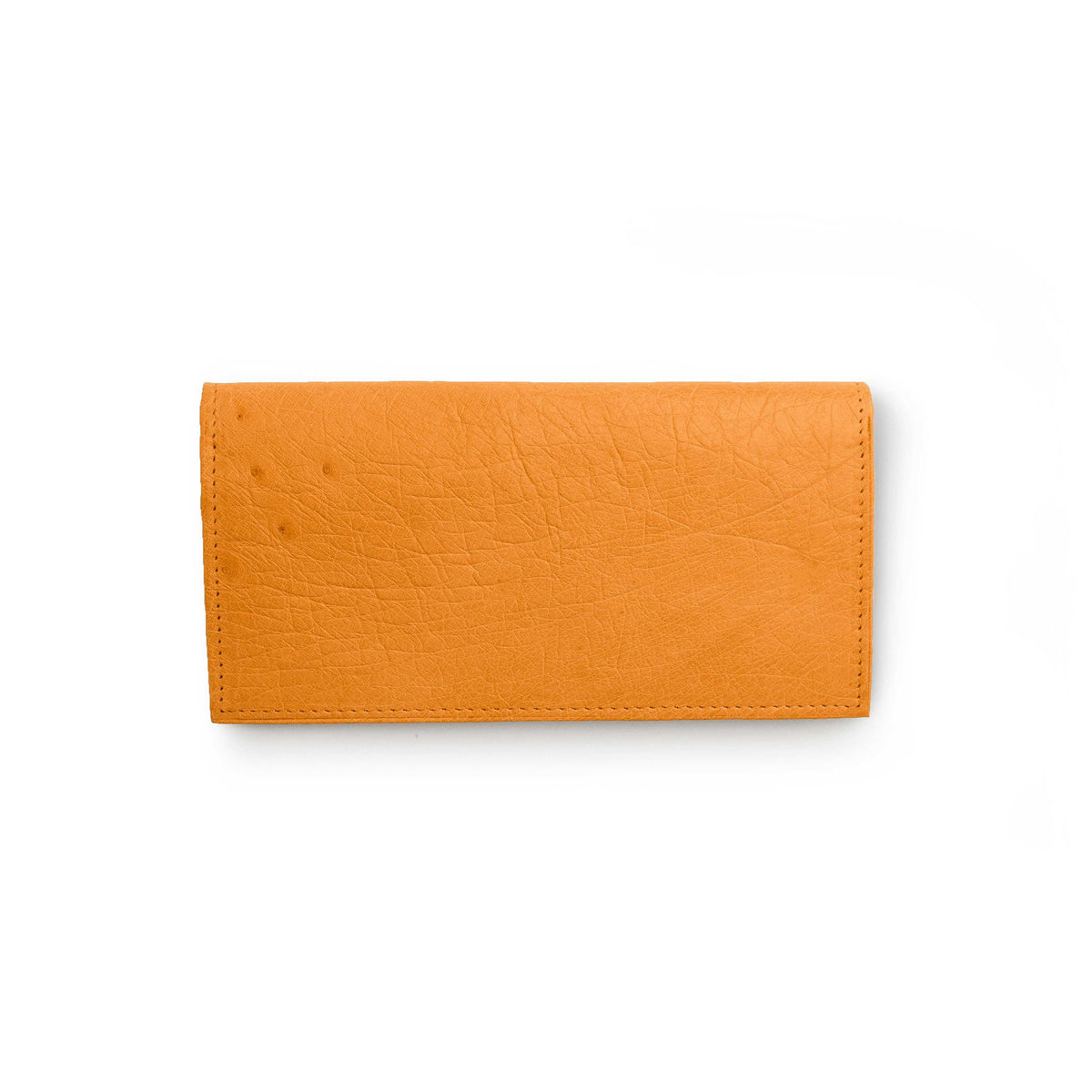 Ferrini Smooth Ostrich checkbook cover in bright buttercup orange leather with a smooth finish and subtle natural texture