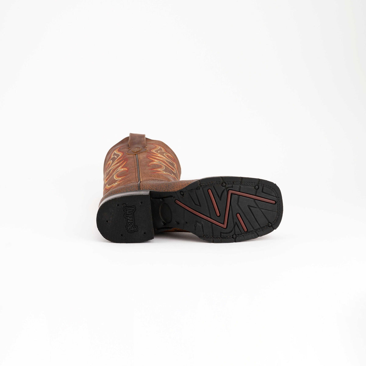 Ferrini Toro Leather Boots in brandy full-grain leather, with decorative stitching and a black rubber outsole shown