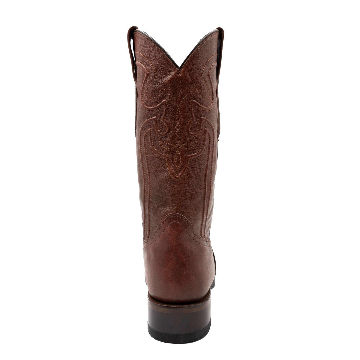 Ferrini Wyatt Leather Boots in brown leather with ornate stitched shaft details and a stacked block heel