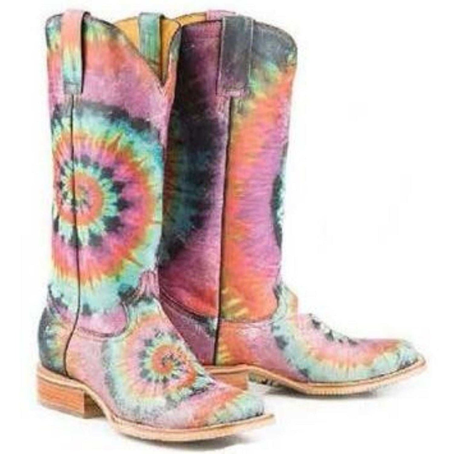 Women's Tin Haul Groovy pink boots with handmade leather and tie-dyed camper sole
