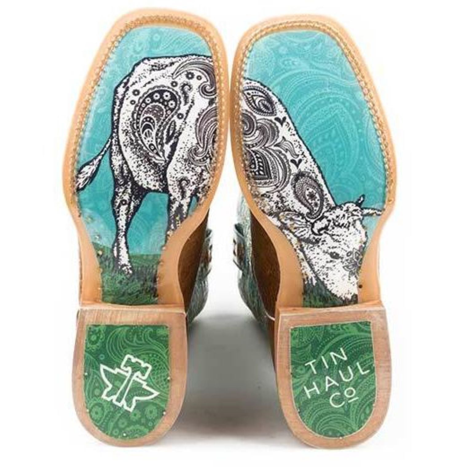 Women’s Tin Haul Yee-Haw Boots With Paisley Calf Sole Handcrafted Tan - yeehawcowboy