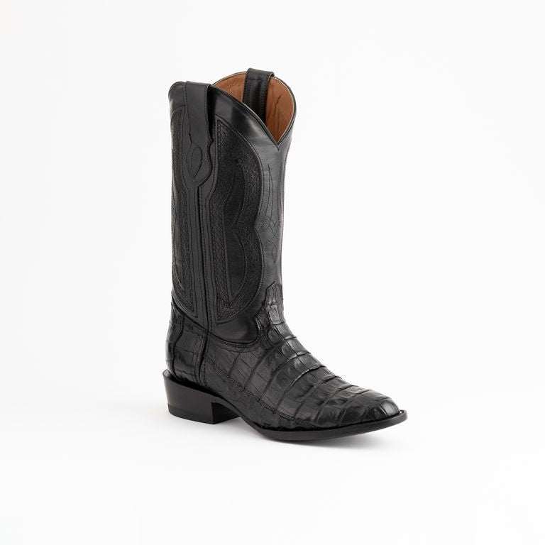 Men's Ferrini Dakota Caiman Belly Black Cowboy Boots handcrafted with leather outsole and medium round toe