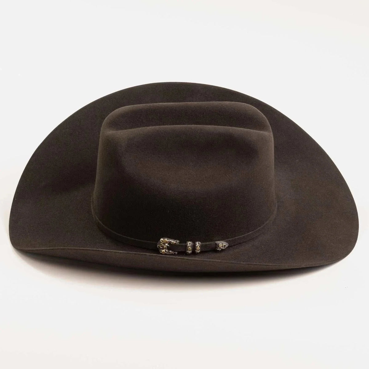 10x Larry Mahan chocolate fur felt cowboy hat with silver buckle