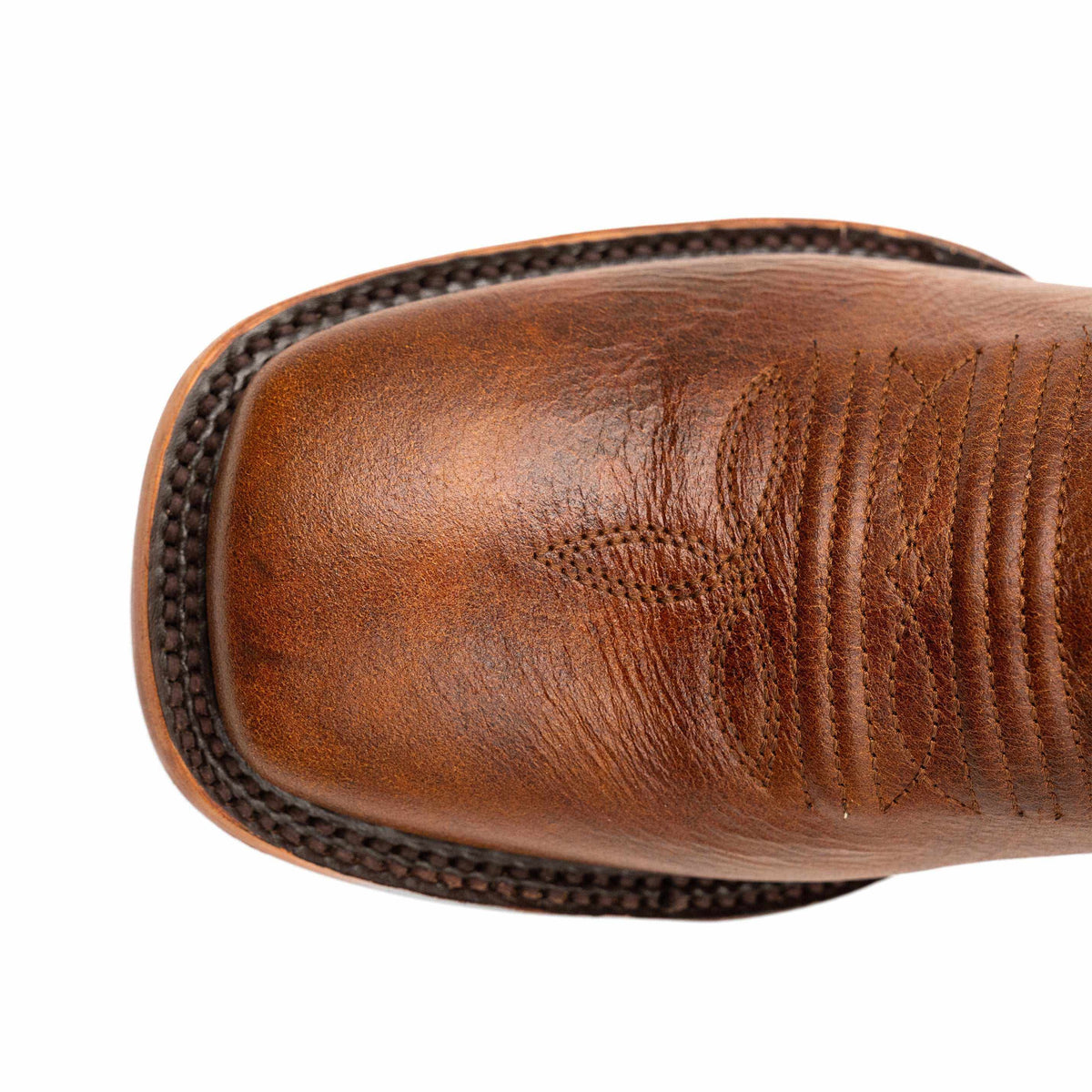 Men's Ferrini Beau Leather Boots in honey-brown leather with a square toe and decorative stitched detailing