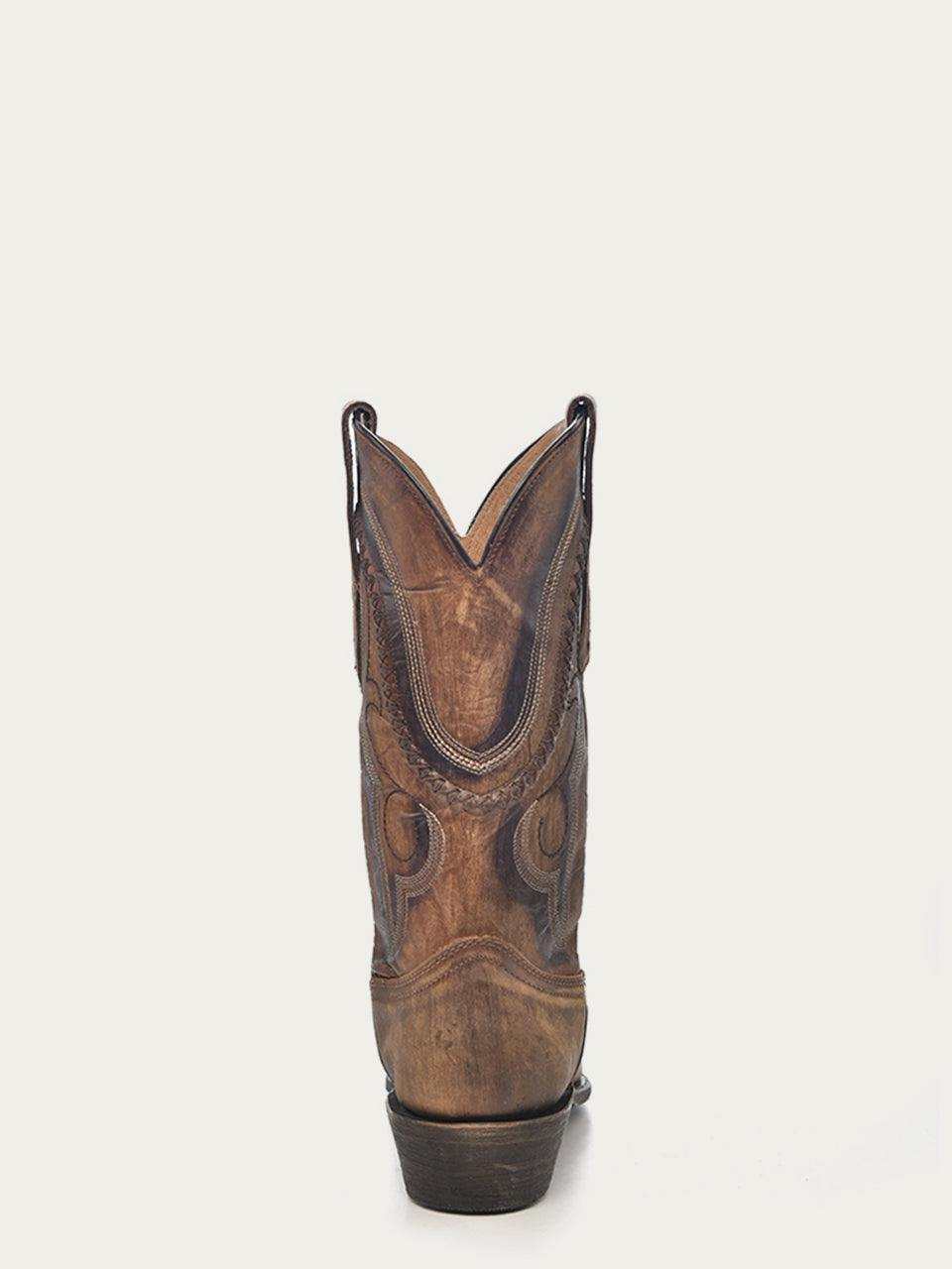 Men's Corral Gold distressed golden brown leather cowboy boot with 12-inch shaft, woven accents, and narrow square toe