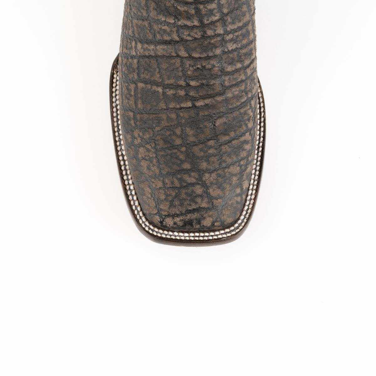 Men's Ferrini Acero Elephant PRINT Boots with a dark brown and black elephant-print leather vamp and square toe