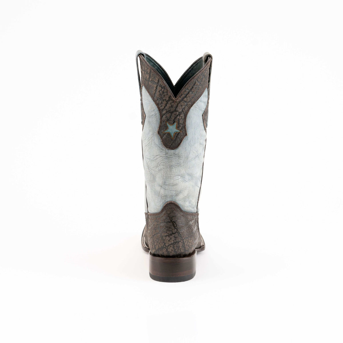 Men's Ferrini Acero Elephant PRINT Boots with a light gray shaft, dark elephant-print panels, and pointed decorative stitching