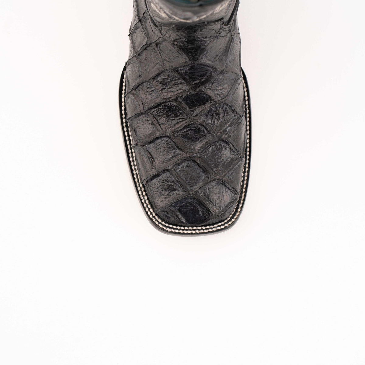 Men's Ferrini Bronco Pirarucu Print Boots in black leather with a bold textured pirarucu-print vamp and square toe