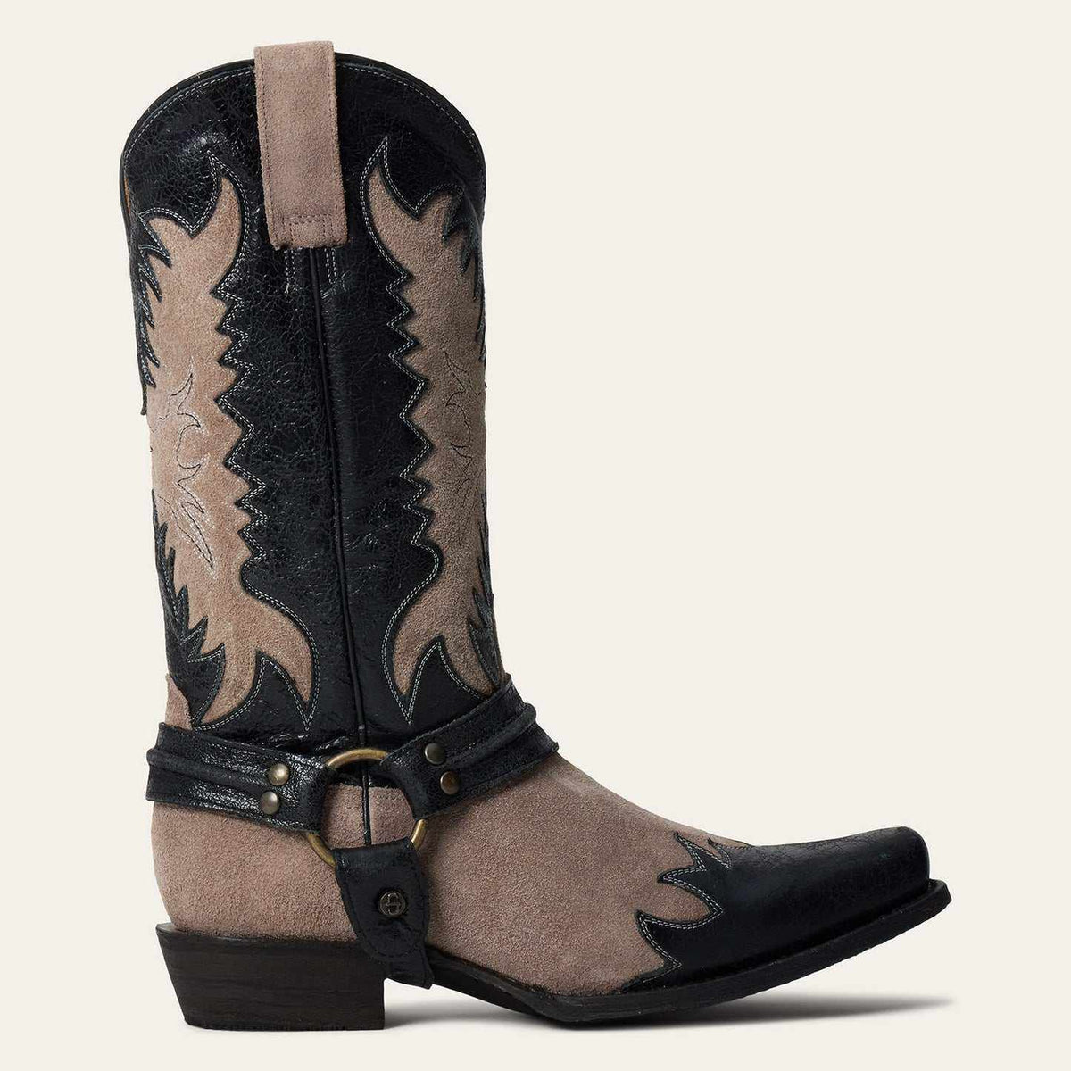 Men's Stetson Outlaw gray leather cowboy boots with wingtip and harness details