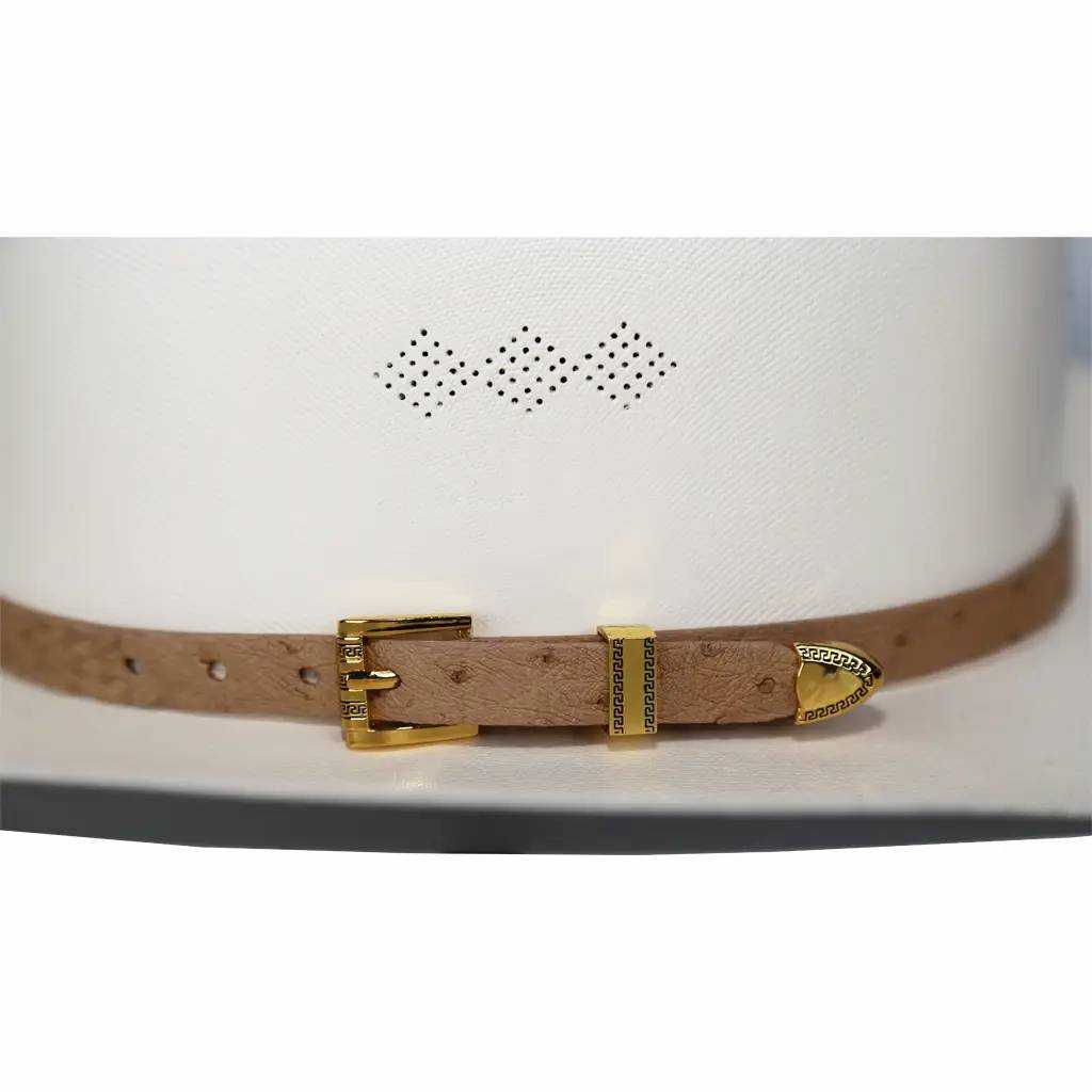 Banda para sombrero de vaquero de avestruz, chapada en oro tostado, juego de 3 hebillas, hecha a mano, 26"