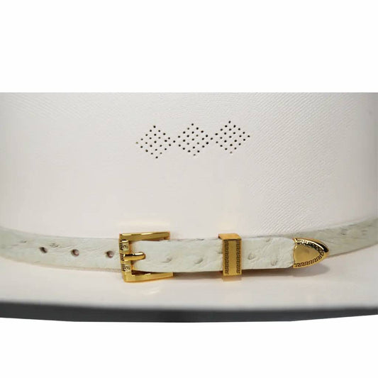 Ostrich Cowboy Hat Band Bone Gold Plated 3 Piece Buckle Set Handmade 26
