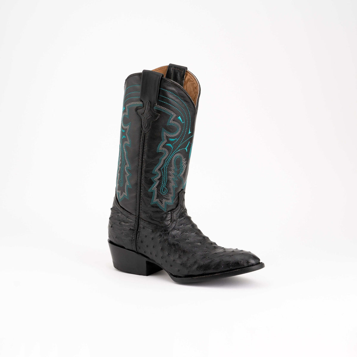 Men's Ferrini Colt black handcrafted full quill ostrich boots with leather outsole and 1.5" cowboy heel