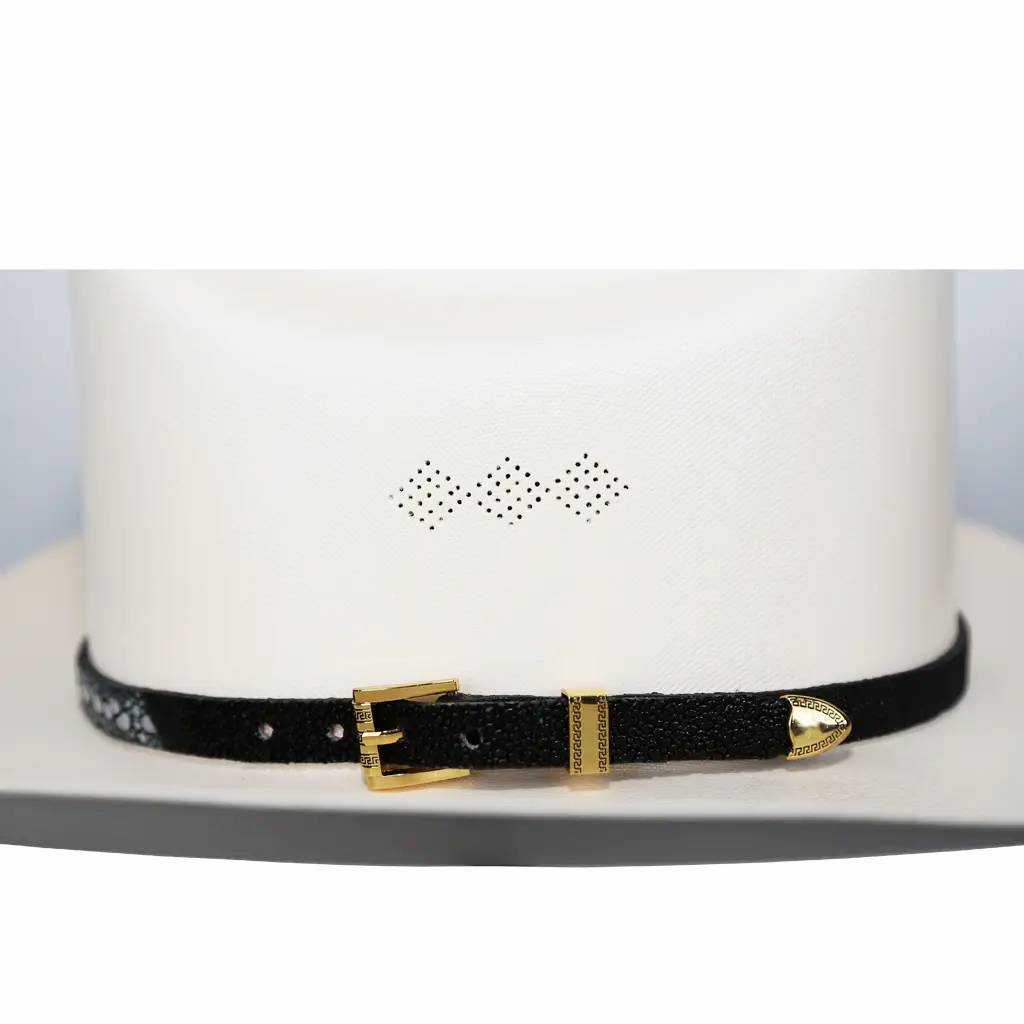 Stingray Cowboy Hat Band Black Gold Plated 3 Piece Buckle Set Handmade 26”