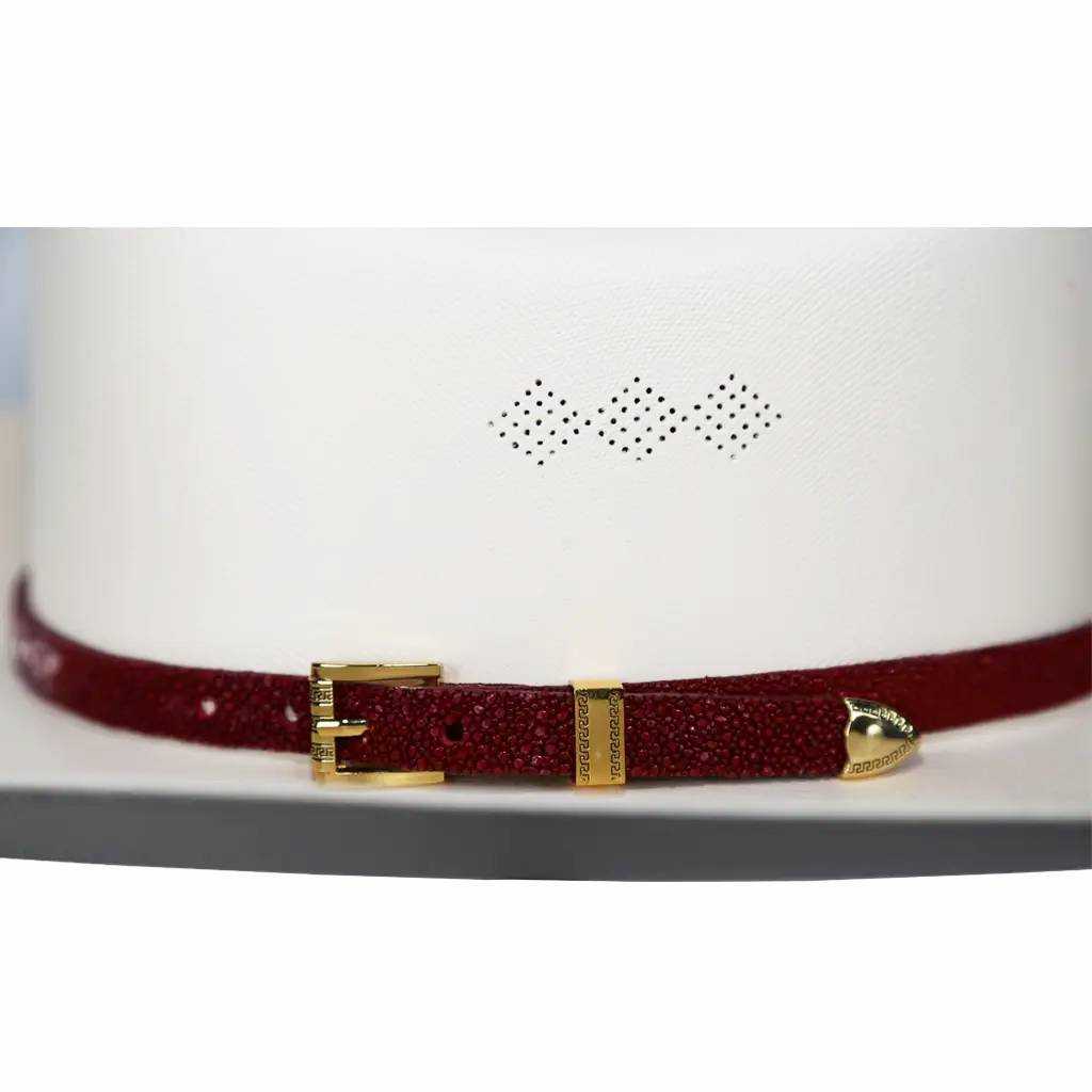 Stingray Cowboy Hat Band Burgundy Gold Plated 3 Piece Buckle Set Handmade 26”