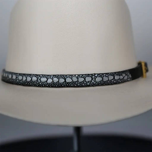 Stingray Cowboy Hat Band Black Gold Plated 3 Piece Buckle Set Handmade 26”