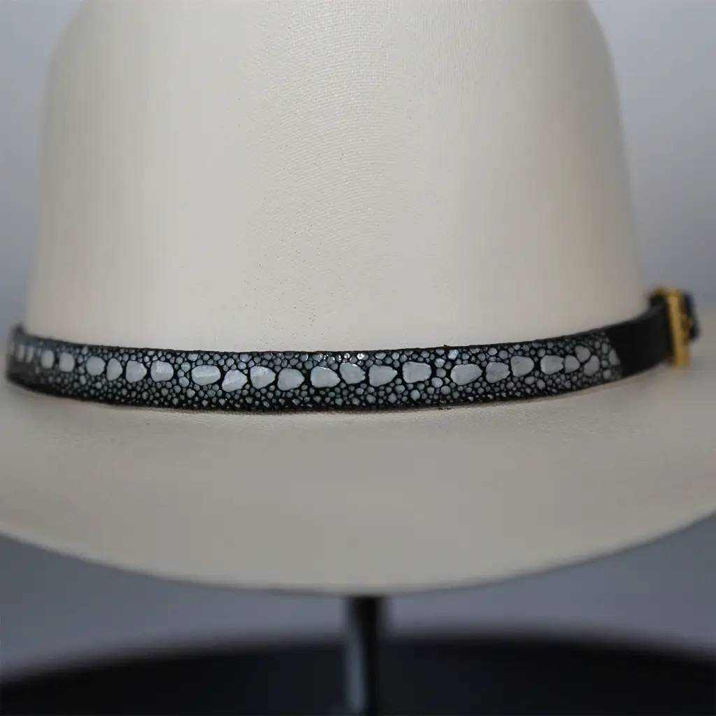 Black and gold plated handmade stingray cowboy hat band with 3 piece buckle set