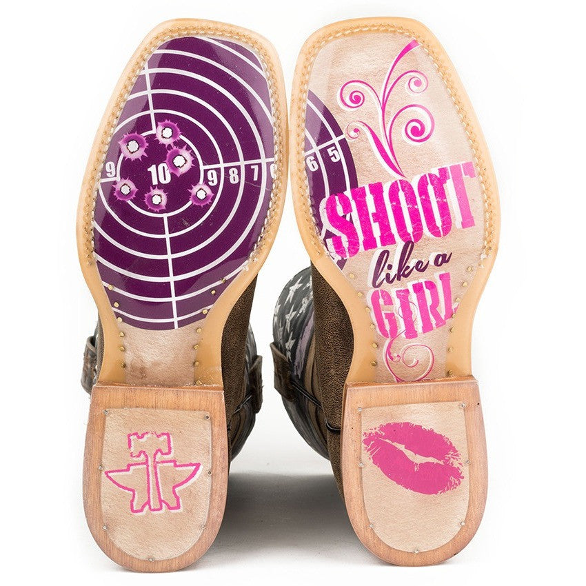 Women’s Tin Haul American Woman Boots W Shoot Like A Girl Sole Handmade Brown - yeehawcowboy